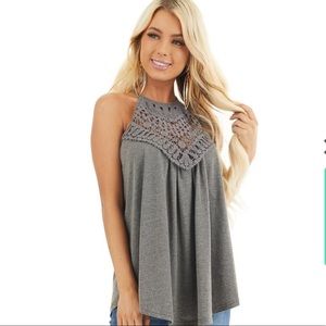 Black Tank Top With Sheer Lace Chest